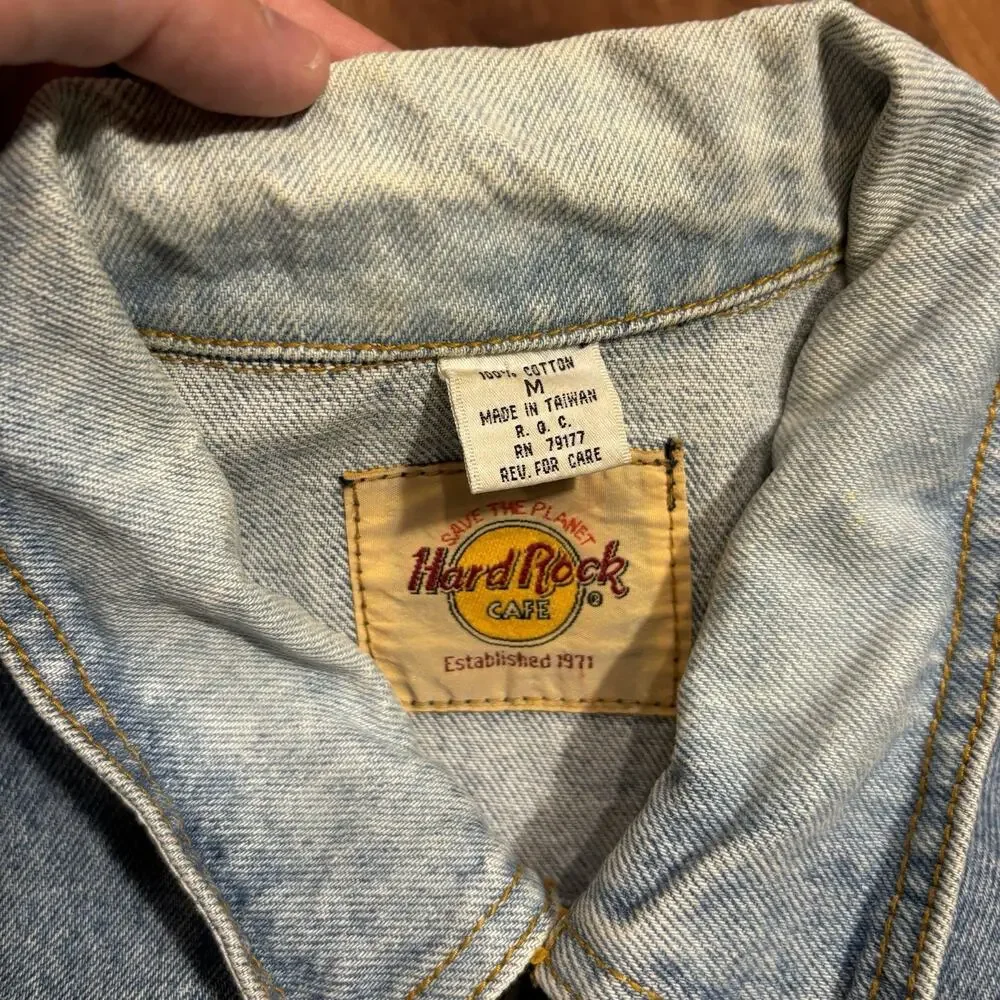 Vintage Hard Rock Cafe Miami Denim Jacket 90s Acid Light Wash Mens M Embroidered